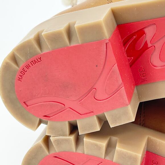 Christian Louboutin Tan Beige CL Chelsea Booty Lug Shearling Ankle Boots EU 39.5 - Picture 12 of 14